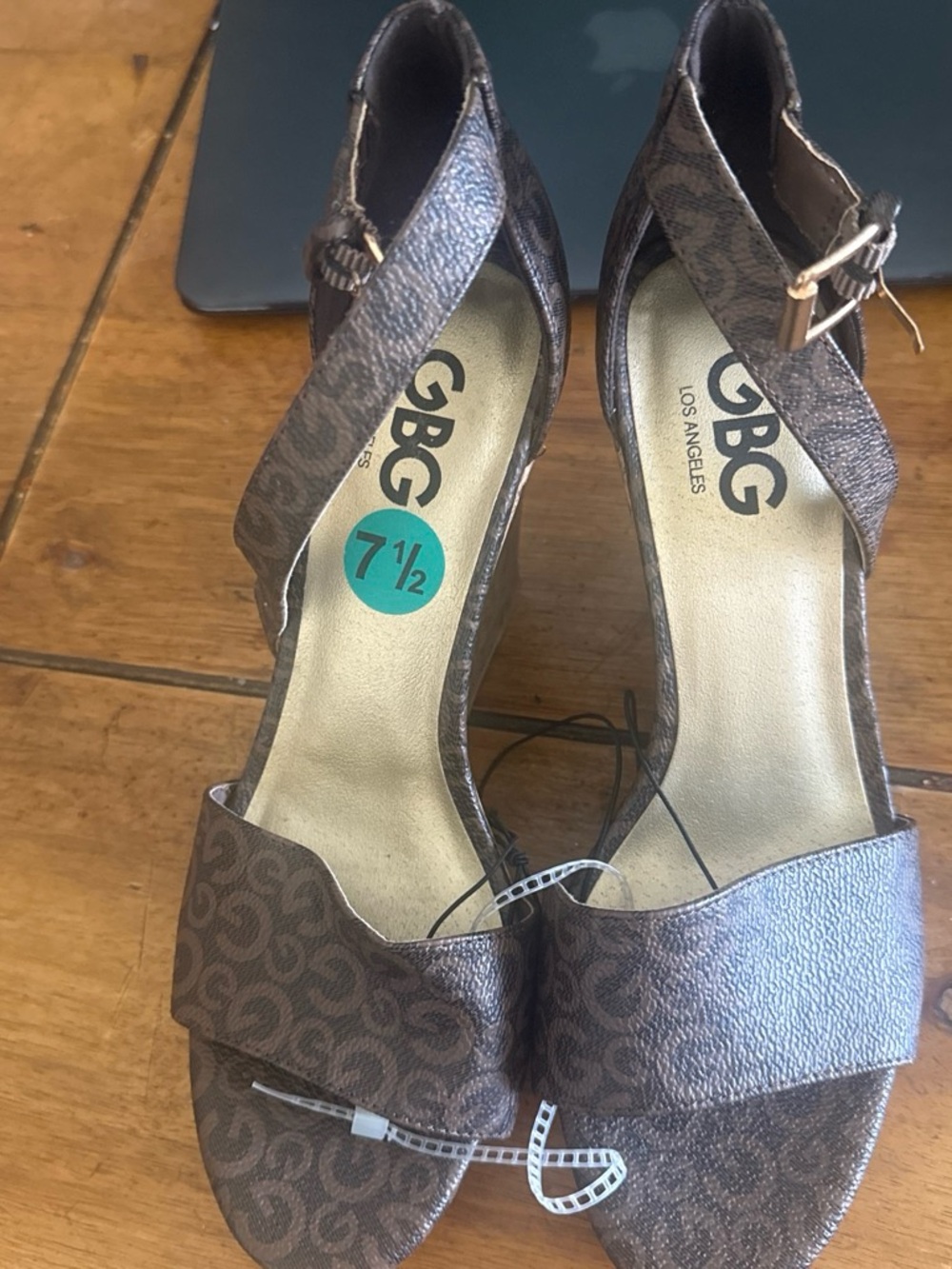 GBG Los Angeles Brown Patterned Open-Toe Ankle-Strap Heels